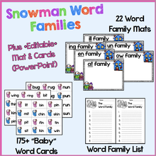 Snowman Word Families - Center Activity