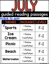July Guided Reading Passages - Levels F-I