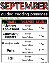 September Guided Reading Passages - Levels F-I