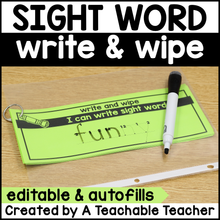 Editable High Frequency Word Write and Wipe