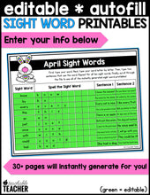 Editable Sight Word Printables- April