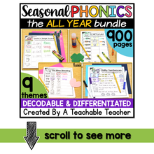Phonics Worksheets Seasonal ALL YEAR Bundle- NO PREP