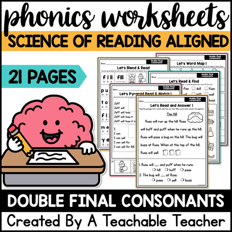 Double Final Consonants Phonics Worksheets- The Science of Reading