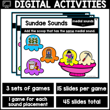 Sound Isolation Boom Cards™ | Sundae Sounds- Beginning, Medial, Ending Sounds Game