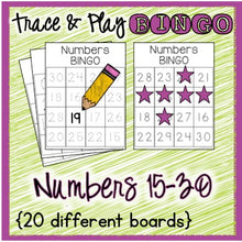 Trace and Play Bingo- Numbers 15-30