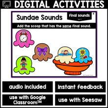 Sound Isolation Boom Cards™ | Sundae Sounds- Beginning, Medial, Ending Sounds Game