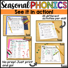 Phonics Worksheets Seasonal ALL YEAR Bundle- NO PREP