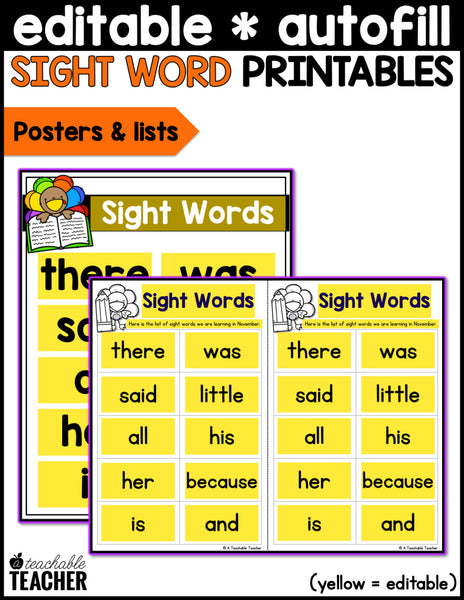 Editable Monthly High Frequency Word Printables The BUNDLE