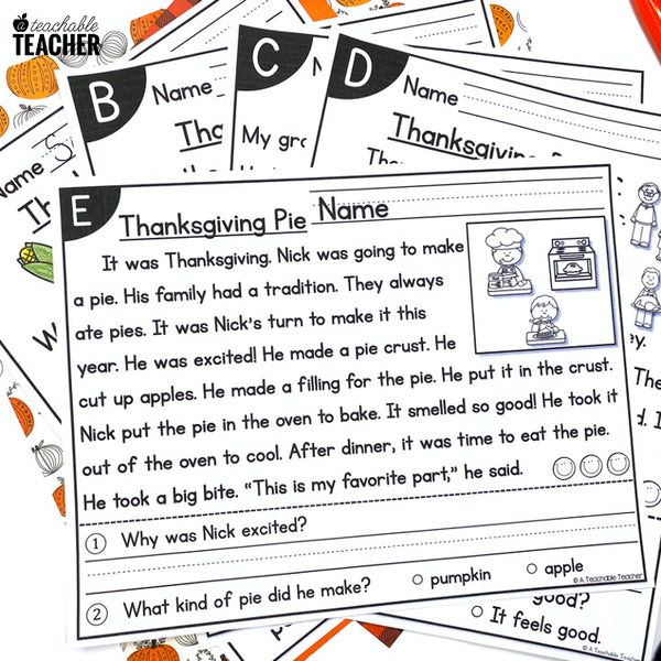 November Guided Reading Passages - Levels A-E – A Teachable Teacher