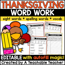Editable Thanksgiving Word Work