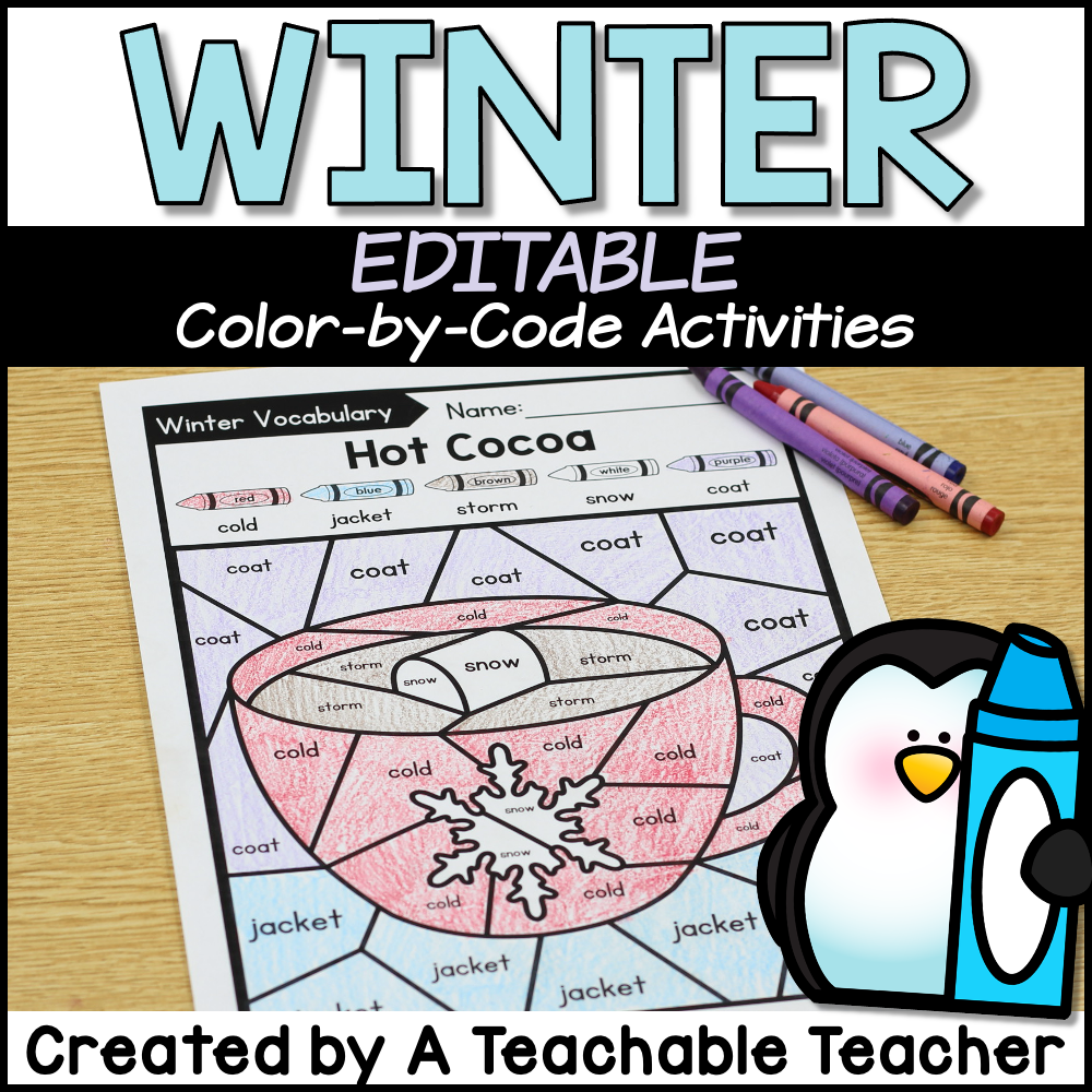 Winter Color Coding Coloring Pages Editable Winter Color-by-Code Activities – A Teachable Teacher