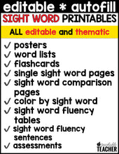 Editable Sight Word Printables- August