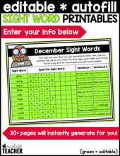 Editable Sight Word Printables - December