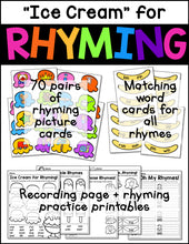 Ice Cream for Rhyming Center and Printables