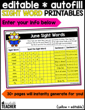 Editable Sight Word Printables- June