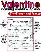 Valentine Reading Comprehension - Pre-Primer and Primer - Kindergarten