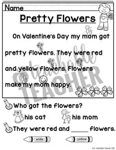 Valentine Reading Comprehension - Pre-Primer and Primer - Kindergarten