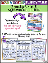 Editable Move and Master Fluency Tables - Sight Words