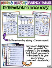 Editable Move and Master Fluency Tables - Sight Words