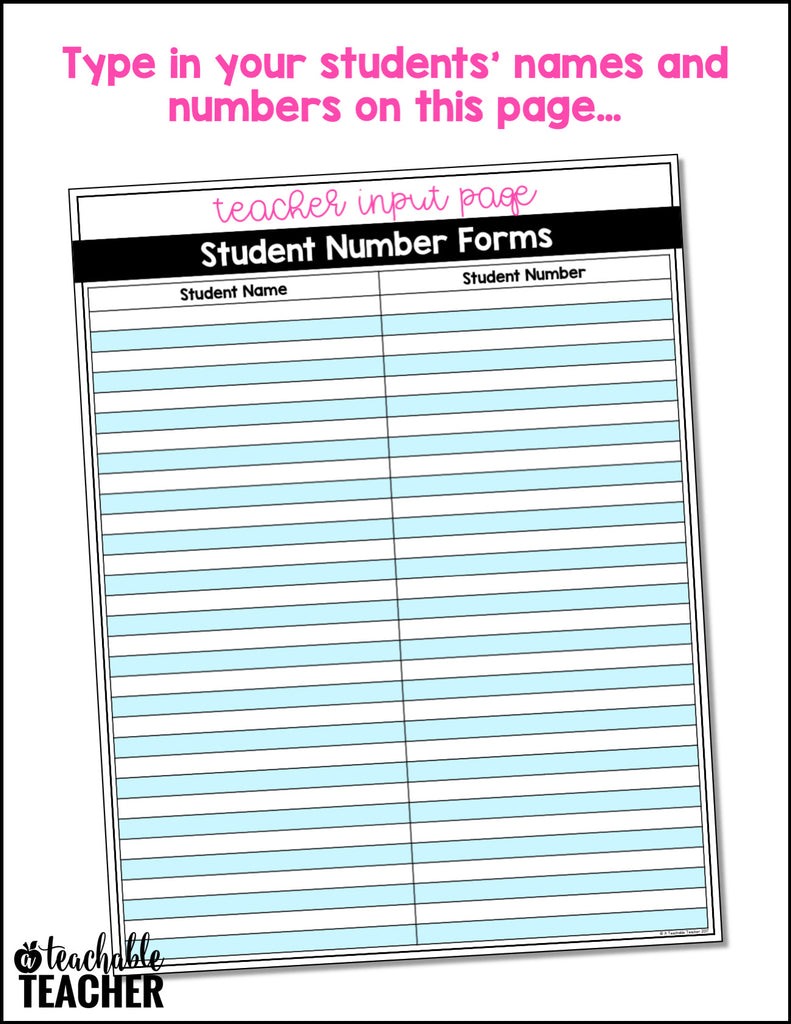 Editable Student Number Forms – A Teachable Teacher