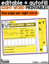 Editable Sight Word Printables - November