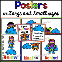 Super Position Words Posters and Minibook - Superhero Theme