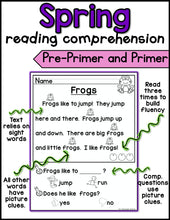 Spring Reading Comprehension - Pre-Primer and Primer - Kindergarten